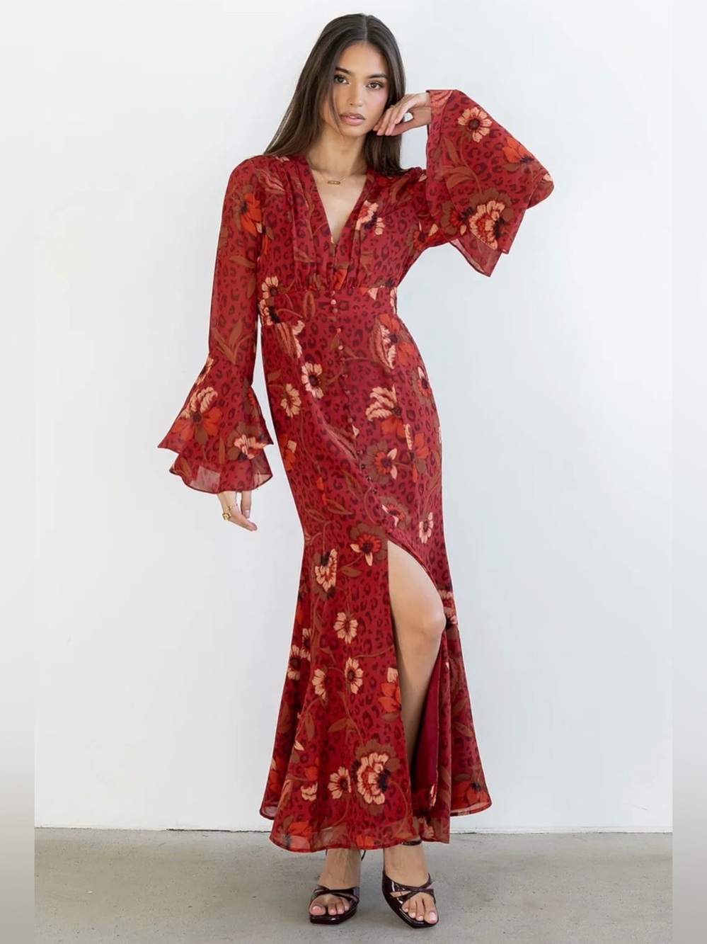 Dress Forum NWT Floral Leopard Print Maxi Dress Size L Boho Romantic - Picture 6 of 17